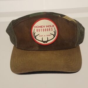 Honey Hole Outdoors Trucker Hat Cap - Brown with Camouflage